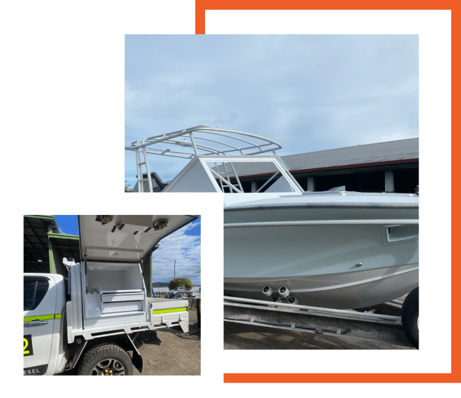 A full custom canopy fabricated for this boat, along with modified pod, demonstrating precision craftsmanship at BCN Industries Maintenance & Fabrication Provider in Central QLD A full custom canopy fabricated for this boat, along with modified pod, demonstrating precision craftsmanship at BCN Industries Maintenance & Fabrication Provider in Central QLD